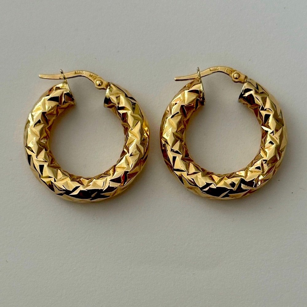 Solid 14k Gold Hoop earrings thick round hoops